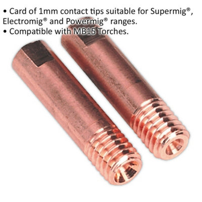 2 PACK 1mm Contact Tip - Suitable for MB15 Welding Torches - MIG Welding Contact