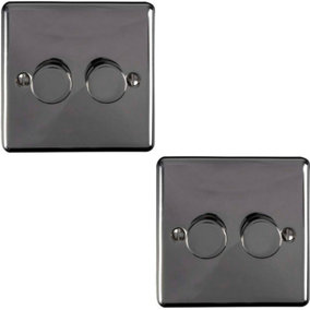 2 PACK 2 Gang 400W 2 Way Rotary Dimmer Switch BLACK NICKEL Light Dimming Plate