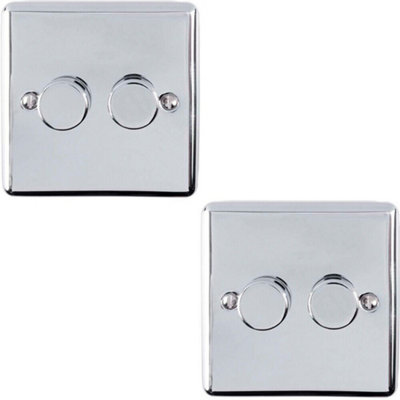 2 PACK 2 Gang 400W 2 Way Rotary Dimmer Switch CHROME Light Dimming Plate