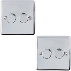2 PACK 2 Gang 400W 2 Way Rotary Dimmer Switch CHROME Light Dimming Plate