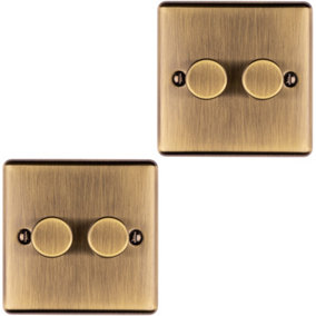 2 PACK 2 Gang 400W LED 2 Way Rotary Dimmer Switch ANTIQUE BRASS Dimming Light