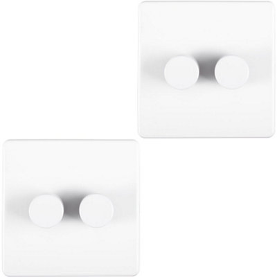 2 PACK 2 Gang Dimmer Switch 2 Way LED SCREWLESS MATT WHITE Light Dimming Wall