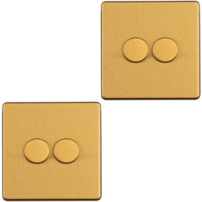 2 PACK 2 Gang Dimmer Switch 2 Way LED SCREWLESS SATIN BRASS Light Dimming Wall