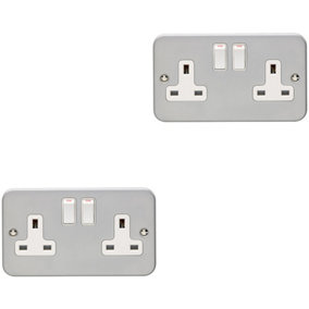 2 PACK 2 Gang Double 13A Switched UK Plug Socket HEAVY DUTY METAL CLAD Power