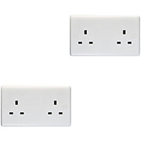 2 PACK 2 Gang Double 13A Unswitched UK Plug Socket - WHITE Wall Power Outlet