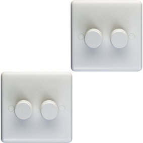 2 PACK 2 Gang Double 400W LED 2 Way Rotary Dimmer Switch WHITE Dimming Light