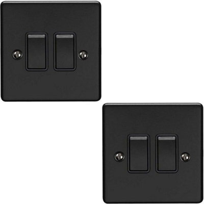 2 PACK 2 Gang Double Metal Light Switch MATT BLACK 2 Way 10A Black Trim