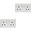 2 PACK 2 Gang Double Pole 13A Switched UK Plug Socket - WHITE Wall Power Outlet