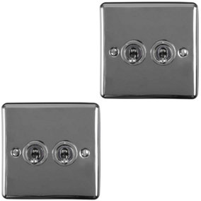 2 PACK 2 Gang Double Retro Toggle Light Switch BLACK NICKEL 10A 2 Way Plate