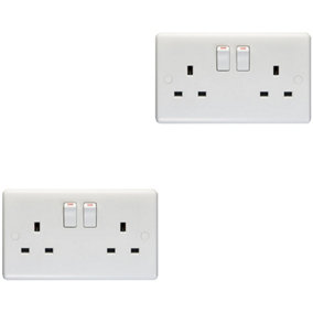 2 PACK 2 Gang Single Pole 13A Switched UK Plug Socket WHITE Double Power Outlet