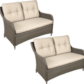 2 PACK 2 Seater Rattan Wicker Garden Sofa & Cushions - Indoor & Outdoor Dining
