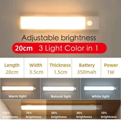 2-Pack 20cm LED Motion Sensor Lights USB Rechargeable Wireless Wall ...