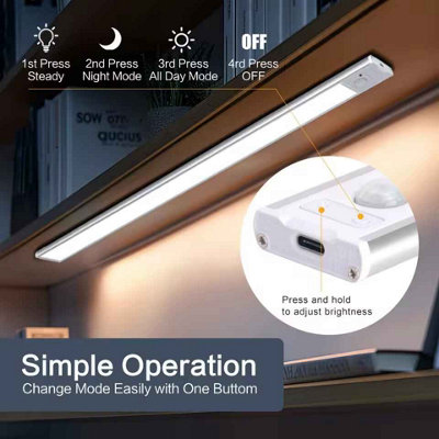 2-Pack 20cm LED Motion Sensor Lights USB Rechargeable Wireless Wall ...