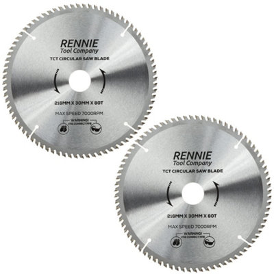 2 Pack - 216mm x 80T TCT Circular Wood Saw Blade. Fits Festool Bosch Makita Dewalt Circular Saws Etc