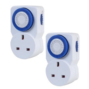 2 PACK 24 Hour Basic Programmable Mechanical Timer Switch for Mains Plug
