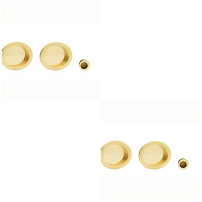 2 PACK - 29mm Sliding Door Rose & 2x 56mm Round Flush Finger Pulls - Polished Brass