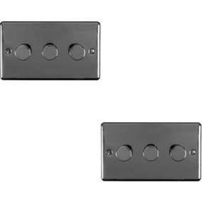 2 PACK 3 Gang 400W 2 Way Rotary Dimmer Switch BLACK NICKEL Light Dimming Plate