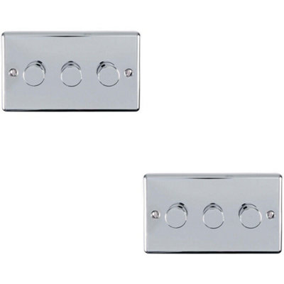 2 PACK 3 Gang 400W 2 Way Rotary Dimmer Switch CHROME Light Dimming Plate