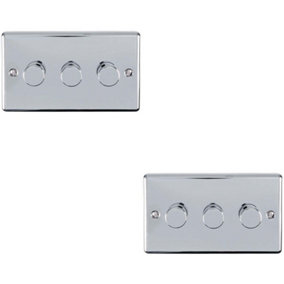 2 PACK 3 Gang 400W 2 Way Rotary Dimmer Switch CHROME Light Dimming Plate