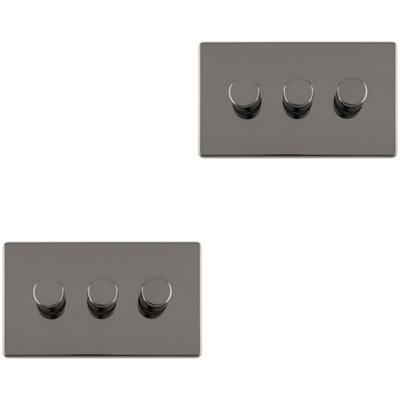 2 PACK 3 Gang Dimmer Switch 2 Way LED SCREWLESS BLACK NICKEL Light Dimming Wall