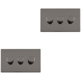 2 PACK 3 Gang Dimmer Switch 2 Way LED SCREWLESS BLACK NICKEL Light Dimming Wall
