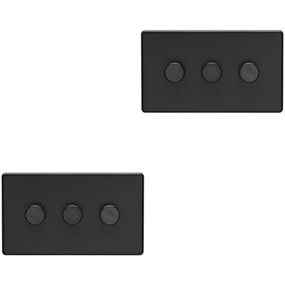 2 PACK 3 Gang Dimmer Switch 2 Way LED SCREWLESS MATT BLACK Light Dimming Wall