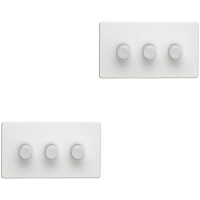 2 PACK 3 Gang Dimmer Switch 2 Way LED SCREWLESS MATT WHITE Light Dimming Wall