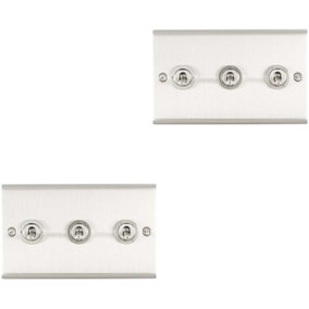 2 PACK 3 Gang Triple Retro Toggle Light Switch SATIN STEEL 10A 2 Way Wall Plate