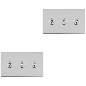 2 PACK 3 Gang Triple Retro Toggle Light Switch SCREWLESS CHROME 10A 2 Way Plate
