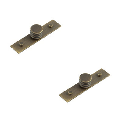 2 PACK 30mm Antique Brass Cupboard Knob with Grooved Design - Kitchen Cabinet Knob