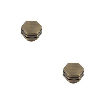 2 PACK 30mm Antique Brass Hexagonal Cupboard Knob for Stylish Interiors - Kitchen Cabinet Knob