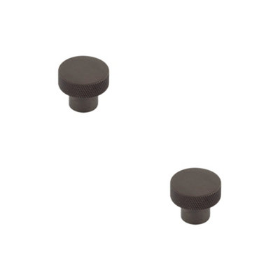 2 PACK 30mm Dark Bronze Cupboard Knob - Elegant Diamond Knurled Design - Kitchen Cabinet Knob