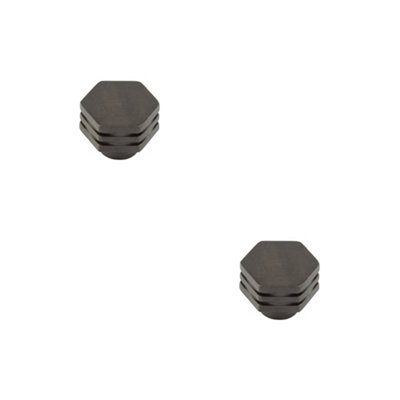 2 PACK 30mm Dark Bronze Cupboard Knob - Stylish Hex Design - Kitchen Cabinet Knob