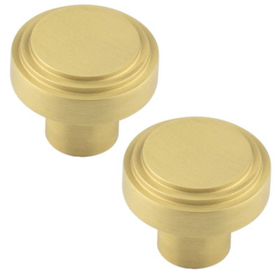 2 PACK 30mm Satin Brass Cupboard Knob for Modern Homes - Kitchen Cabinet Knob