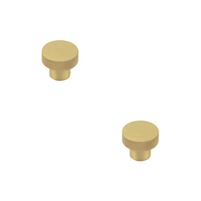 2 PACK 30mm Satin Brass Cupboard Knob with Unique Diamond Knurling - Kitchen Cabinet Knob