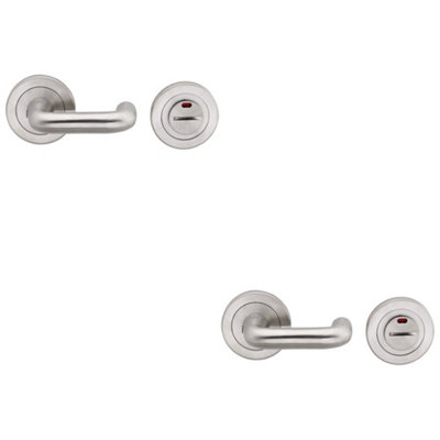 2 PACK - 316 Steel Lever Turn & Release Lock & Occupacy Indicator - Satin Steel Bathroom