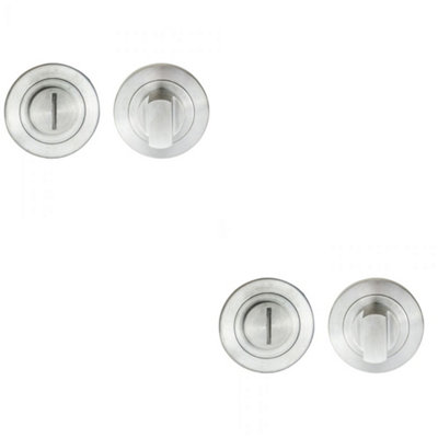 2 PACK - 316 Steel Thumbturn & Release Lock on Round Rose - Satin Steel Bathroom WC