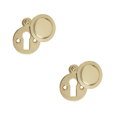 2 PACK 32mm Polished Brass Round Door Escutcheon for a Stylish Finish - Key Hole Cover