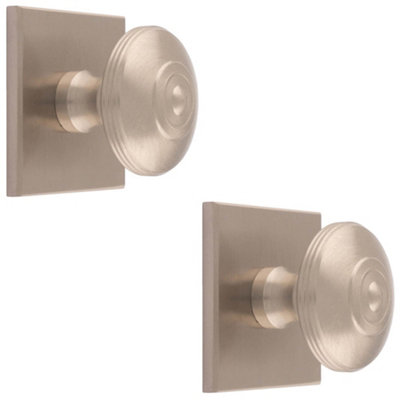2 PACK - 32mm Round Cabinet Door Knob & 40x40mm Matching Backplate - Satin Nickel Handle