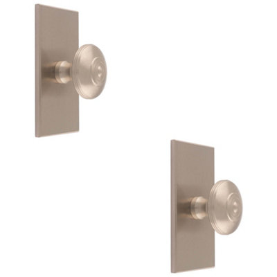 2 PACK - 32mm Round Cabinet Door Knob & 76x40mm Matching Backplate - Satin Nickel Handle