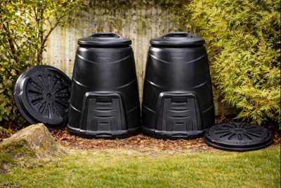 2 Pack 330L Black Recycled Plastic Garden Composter Bins With Base ...
