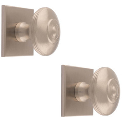 2 PACK - 38mm Round Cabinet Door Knob & 40x40mm Matching Backplate - Satin Nickel Handle