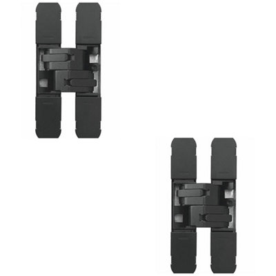 2 PACK - 3D Flush Faced Concealed Cabinet Hinge - 180 Degree Opening Wardrobe MATT BLACK