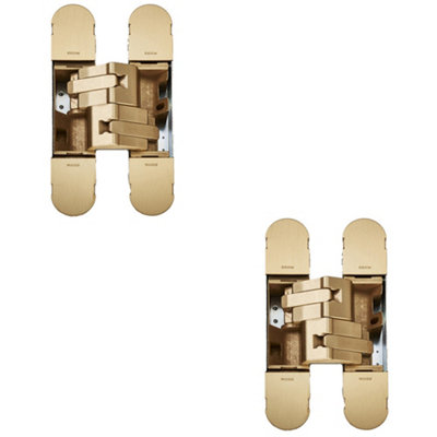 2 PACK - 3D Flush Faced Concealed Cabinet Hinge - 180 Degree Opening Wardrobe SATIN BRASS