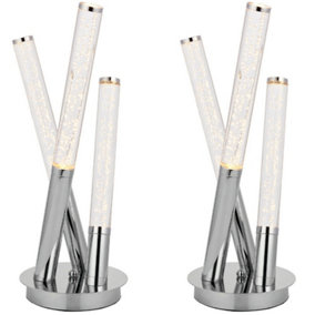 2 PACK 4.5W LED Table Lamp Warm White Unique Chrome Multi Rod Arm Bedside Light