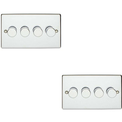 2 PACK 4 Gang 400W 2 Way Rotary Dimmer Switch CHROME Light Dimming Plate