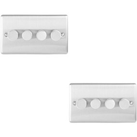2 PACK 4 Gang 400W 2 Way Rotary Dimmer Switch SATIN STEEL Light Dimming Plate