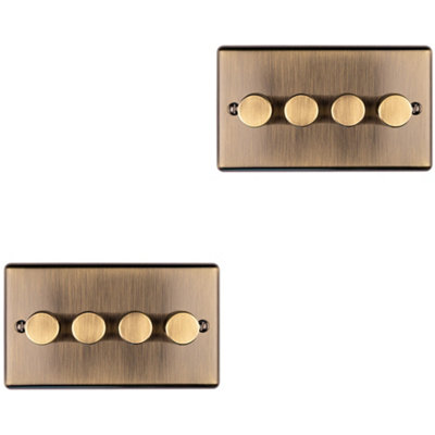 2 PACK 4 Gang 400W LED 2 Way Rotary Dimmer Switch ANTIQUE BRASS Dimming Light