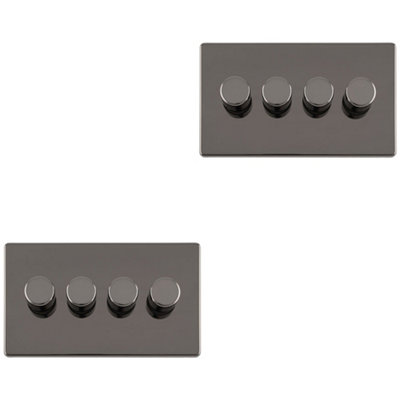 2 PACK 4 Gang Dimmer Switch 2 Way LED SCREWLESS BLACK NICKEL Light Dimming Wall