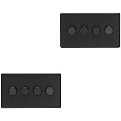 2 PACK 4 Gang Dimmer Switch 2 Way LED SCREWLESS MATT BLACK Light Dimming Wall